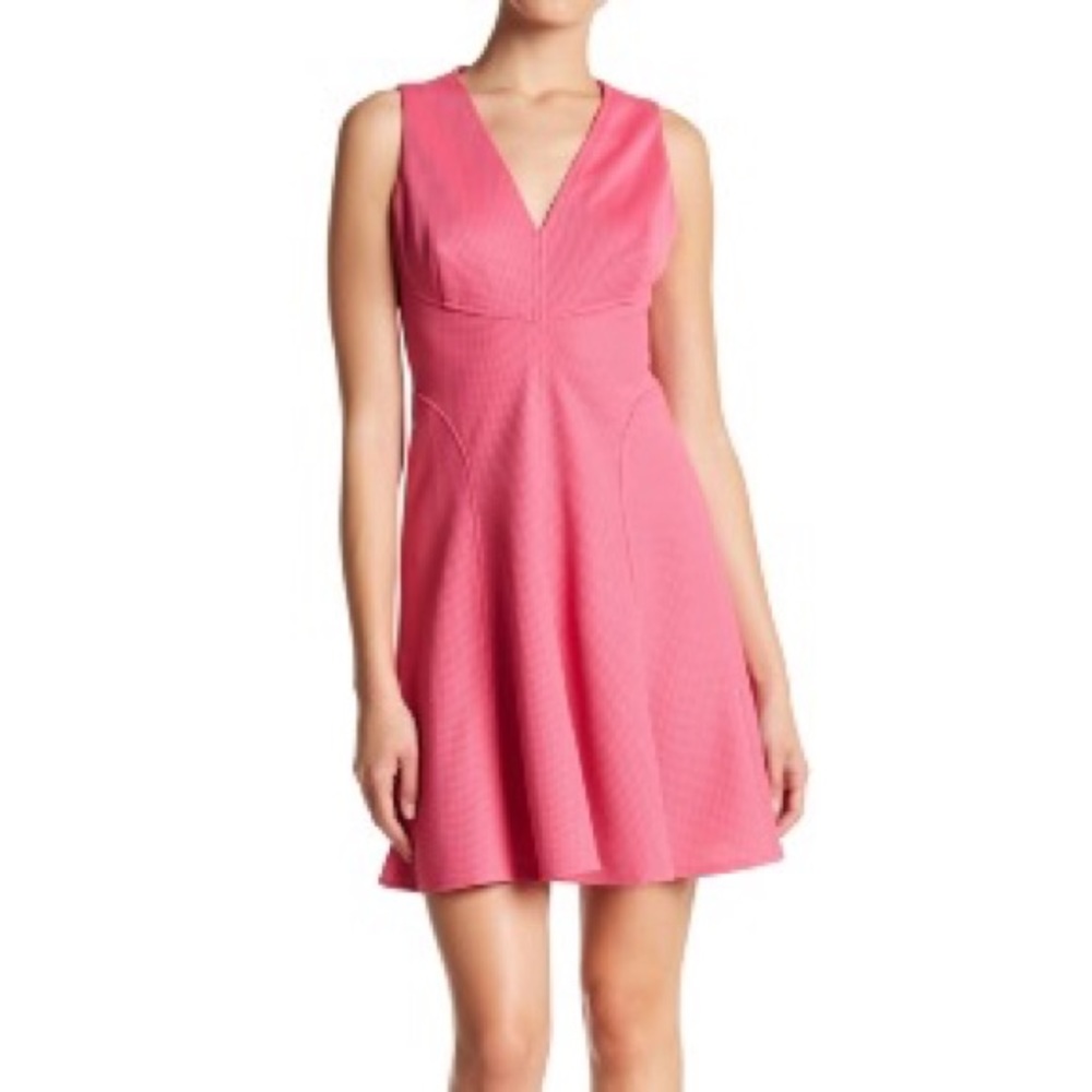 LONDON TIMES PINK V-NECK FIT & FLARE DRESS SZ 10P